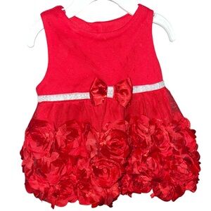 Nannette Red Baby Dress with Rosettes and Bow